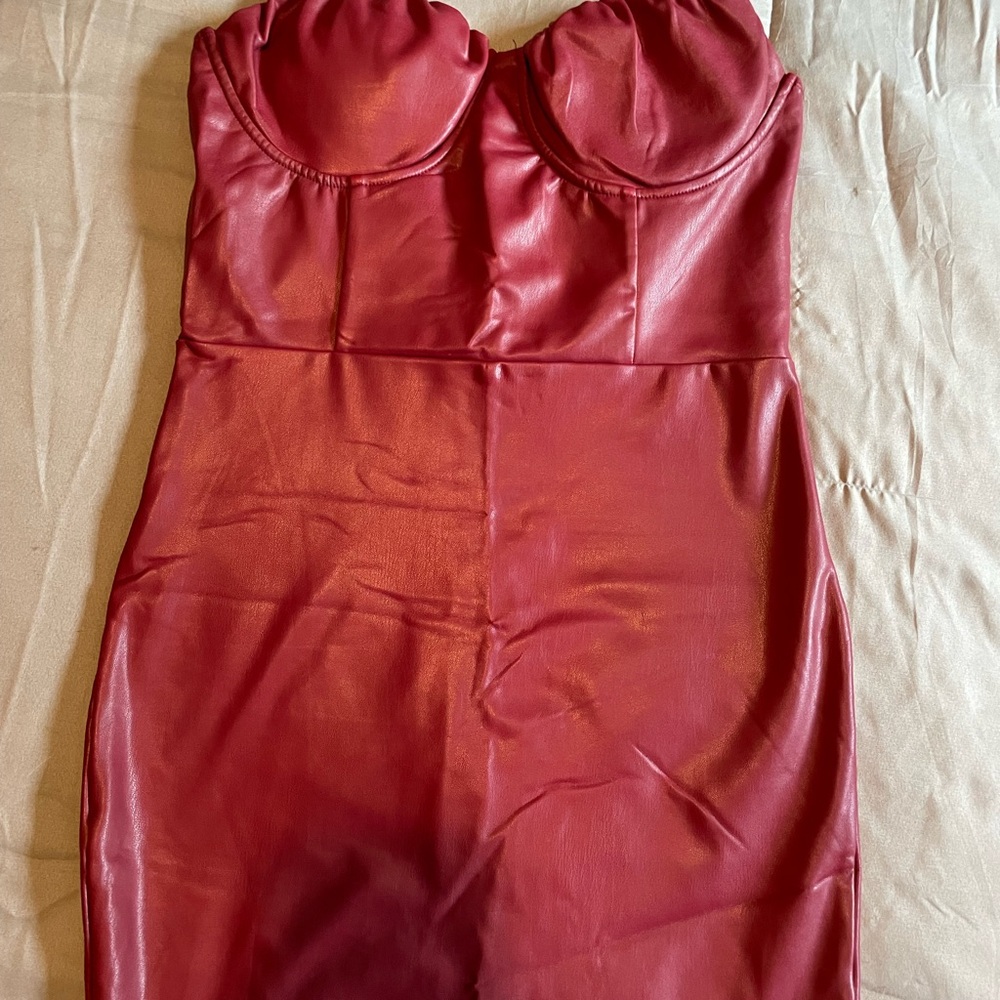 Shinestar faux leather Dress in Deep Red